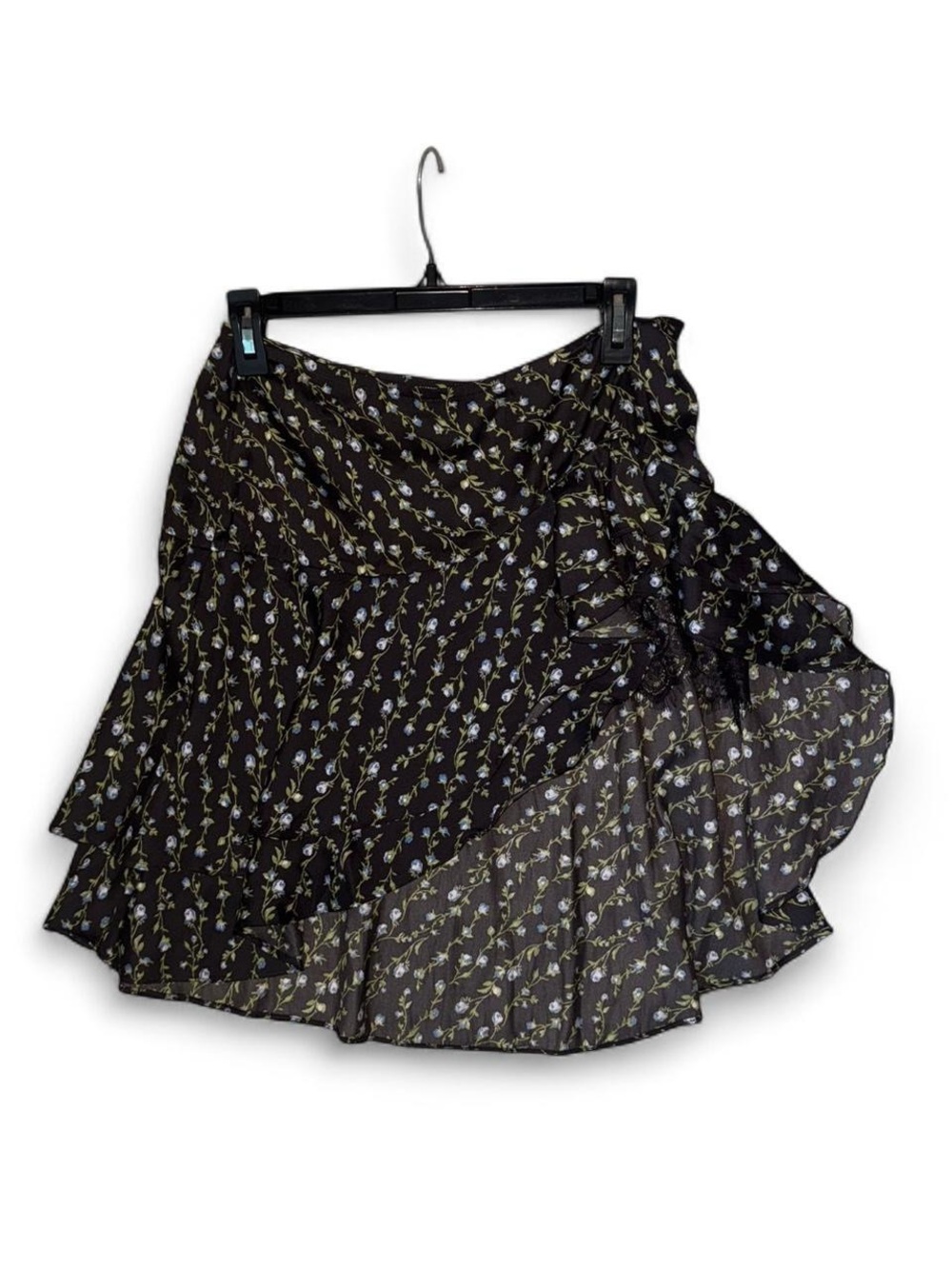 Urban Outfitters Black Floral Asymmetrical Ruffle Skirt